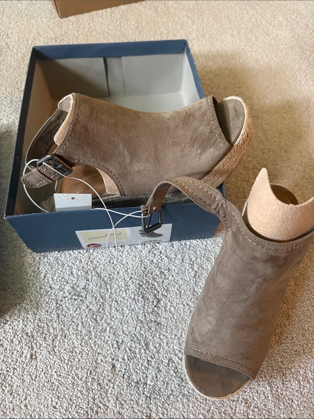 Universal Thread Taupe Suede Peep-Toe Wedge Sandals